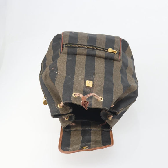 FENDI Pecan Backpack PVC Leather Brown Gold Tone Auth 196153