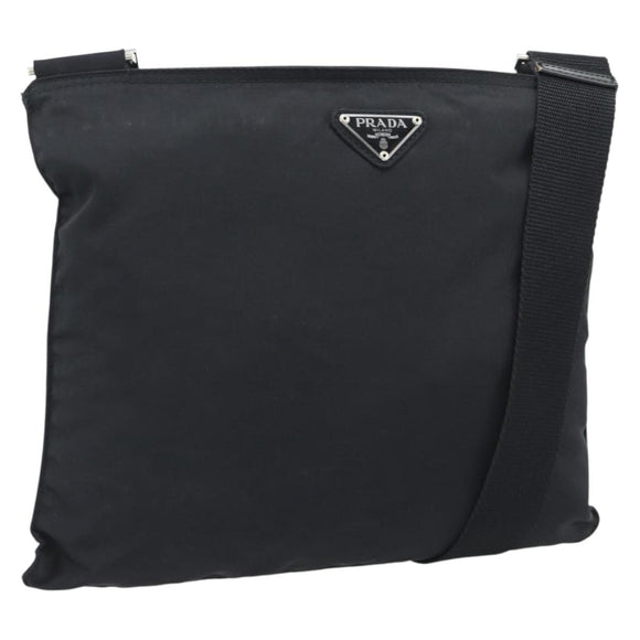 PRADA Shoulder Bag Nylon Black Silver Auth 196155A