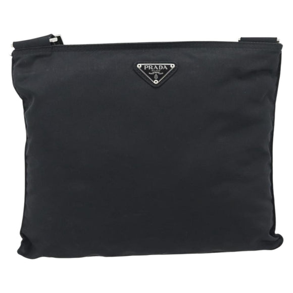 PRADA Shoulder Bag Nylon Black Silver Auth 196155A
