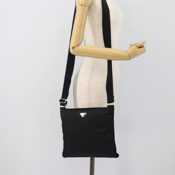 PRADA Shoulder Bag Nylon Black Silver Auth 196155A