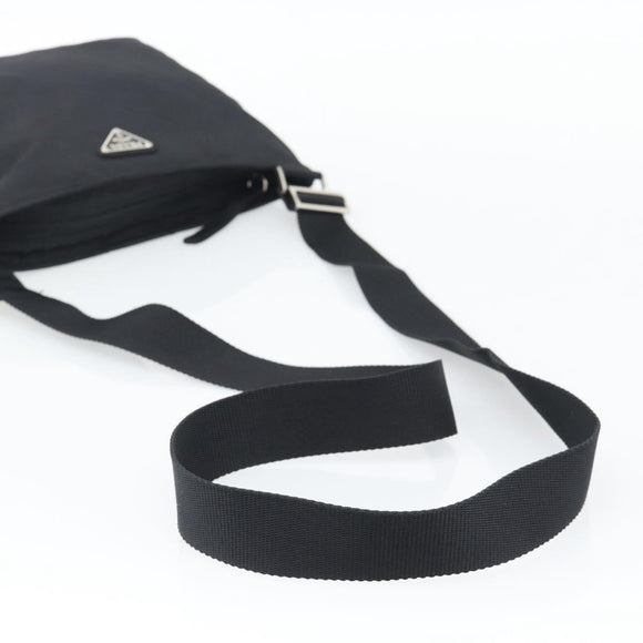PRADA Shoulder Bag Nylon Black Silver Auth 196155A