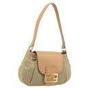 FENDI Zucchino Canvas Mamma Baguette Shoulder Bag Beige Gold Auth 196156V-1