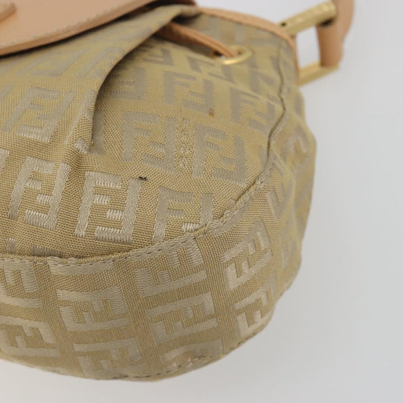 FENDI Zucchino Canvas Mamma Baguette Shoulder Bag Beige Gold Auth 196156V