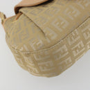 FENDI Zucchino Canvas Mamma Baguette Shoulder Bag Beige Gold Auth 196156V-11