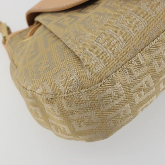 FENDI Zucchino Canvas Mamma Baguette Shoulder Bag Beige Gold Auth 196156V