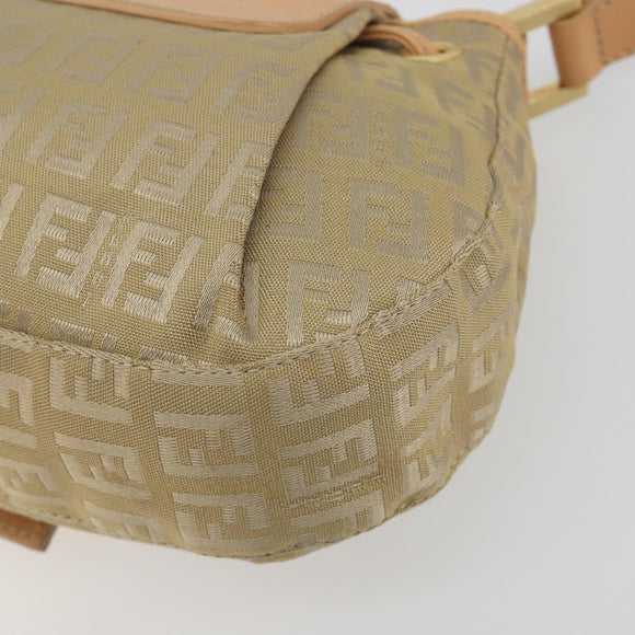 FENDI Zucchino Canvas Mamma Baguette Shoulder Bag Beige Gold Auth 196156V