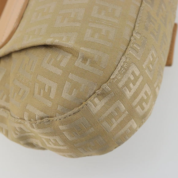 FENDI Zucchino Canvas Mamma Baguette Shoulder Bag Beige Gold Auth 196156V