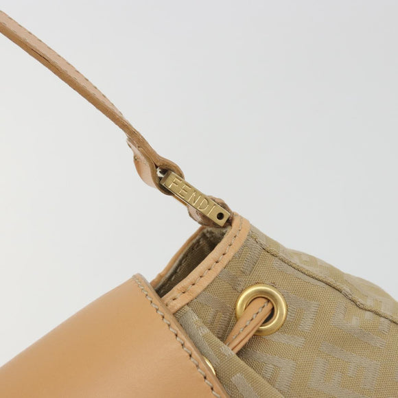 FENDI Zucchino Canvas Mamma Baguette Shoulder Bag Beige Gold Auth 196156V