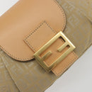 FENDI Zucchino Canvas Mamma Baguette Shoulder Bag Beige Gold Auth 196156V-15
