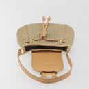 FENDI Zucchino Canvas Mamma Baguette Shoulder Bag Beige Gold Auth 196156V-16