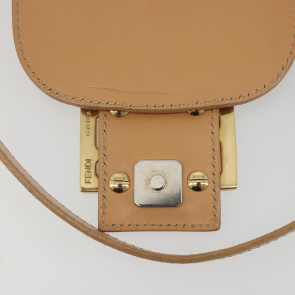 FENDI Zucchino Canvas Mamma Baguette Shoulder Bag Beige Gold Auth 196156V