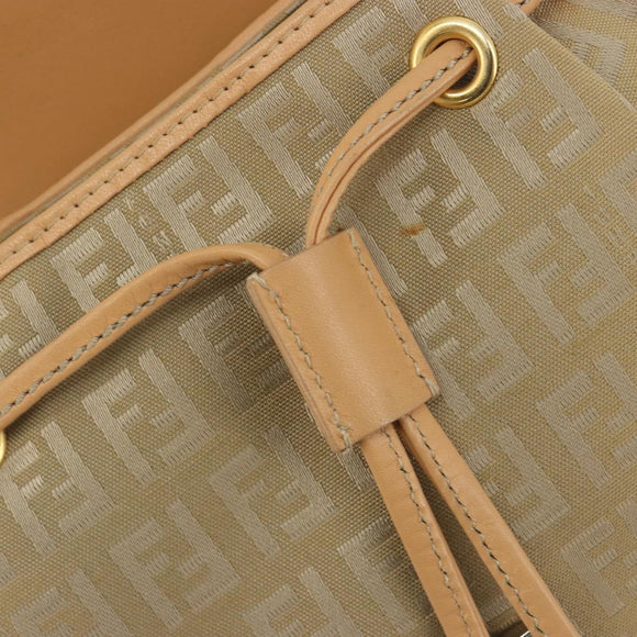 FENDI Zucchino Canvas Mamma Baguette Shoulder Bag Beige Gold Auth 196156V