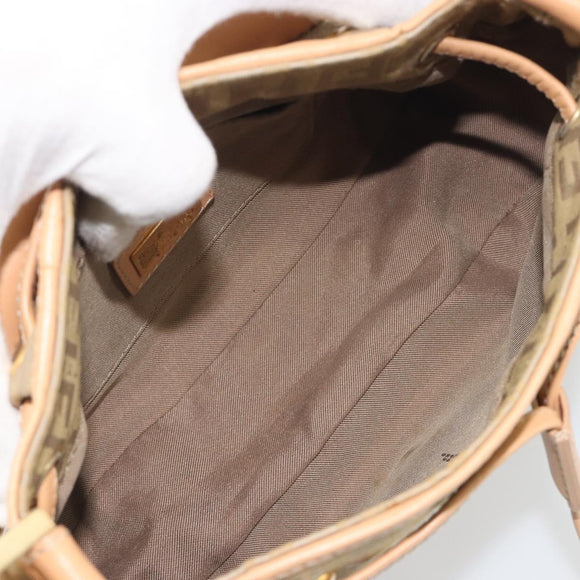 FENDI Zucchino Canvas Mamma Baguette Shoulder Bag Beige Gold Auth 196156V