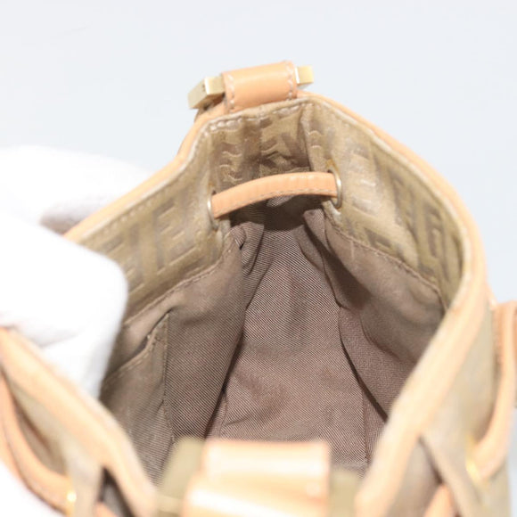 FENDI Zucchino Canvas Mamma Baguette Shoulder Bag Beige Gold Auth 196156V