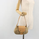 FENDI Zucchino Canvas Mamma Baguette Shoulder Bag Beige Gold Auth 196156V-25