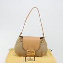FENDI Zucchino Canvas Mamma Baguette Shoulder Bag Beige Gold Auth 196156V-26