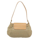 FENDI Zucchino Canvas Mamma Baguette Shoulder Bag Beige Gold Auth 196156V-3