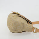 FENDI Zucchino Canvas Mamma Baguette Shoulder Bag Beige Gold Auth 196156V-4