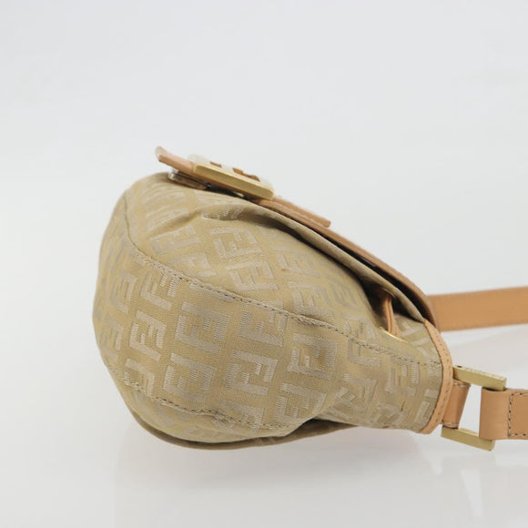 FENDI Zucchino Canvas Mamma Baguette Shoulder Bag Beige Gold Auth 196156V