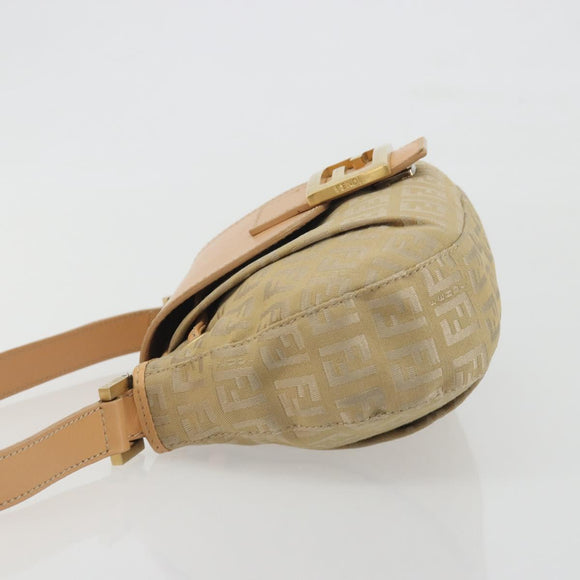 FENDI Zucchino Canvas Mamma Baguette Shoulder Bag Beige Gold Auth 196156V