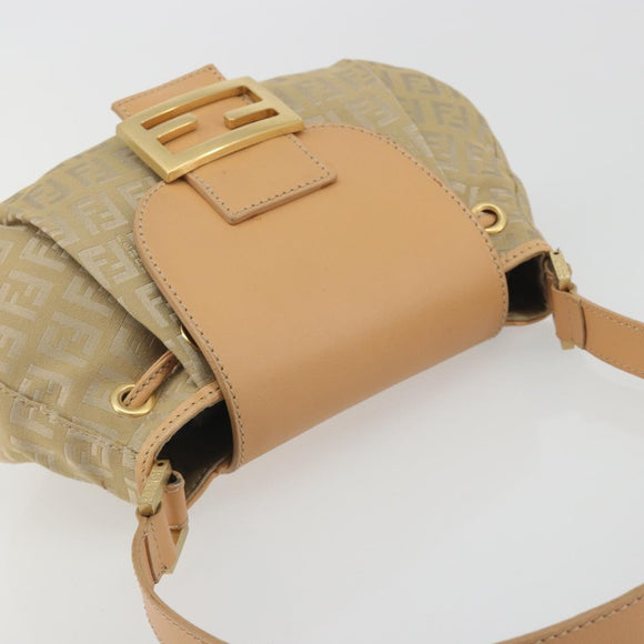 FENDI Zucchino Canvas Mamma Baguette Shoulder Bag Beige Gold Auth 196156V