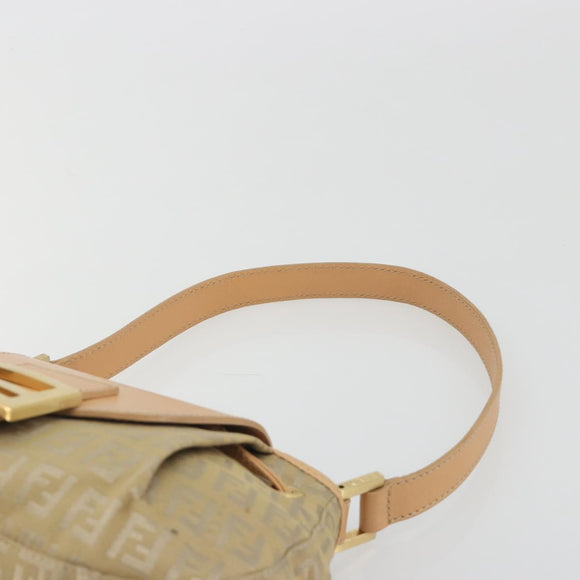 FENDI Zucchino Canvas Mamma Baguette Shoulder Bag Beige Gold Auth 196156V