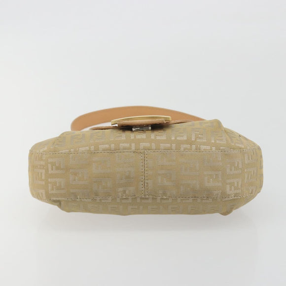 FENDI Zucchino Canvas Mamma Baguette Shoulder Bag Beige Gold Auth 196156V