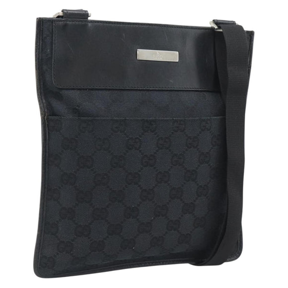 GUCCI GG Canvas Shoulder Bag Black Silver 019.0348 Auth 196159