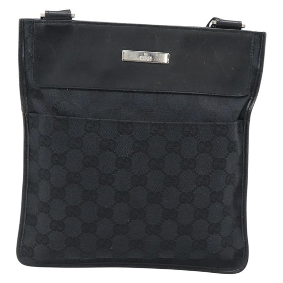 GUCCI GG Canvas Shoulder Bag Black Silver 019.0348 Auth 196159