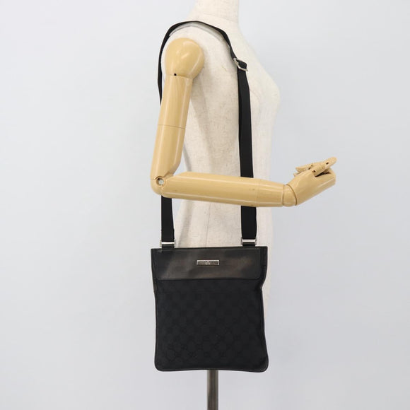 GUCCI GG Canvas Shoulder Bag Black Silver 019.0348 Auth 196159