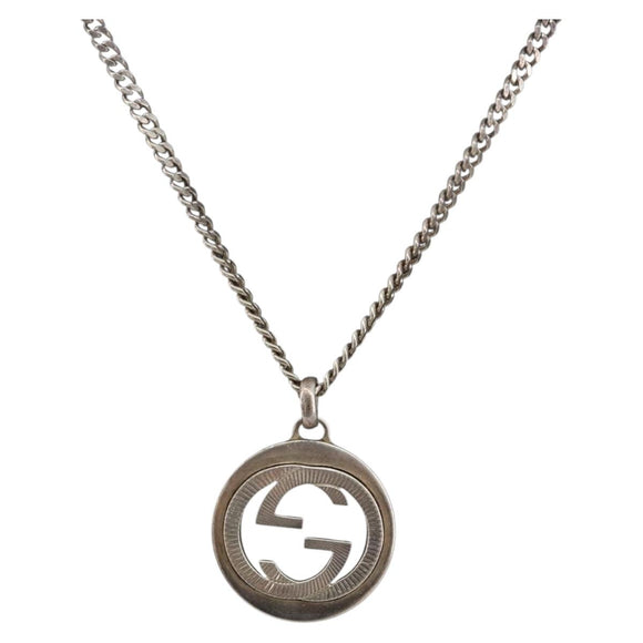 GUCCI Interlocking G Necklace Ag925 Silver Auth 196163A