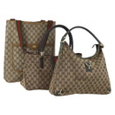 GUCCI GG Canvas GG Supreme Web Sherry Line Hand Bag PVC 3 Set Beige Auth 196165-1