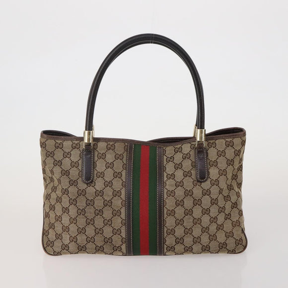 GUCCI GG Canvas GG Supreme Web Sherry Line Hand Bag PVC 3 Set Beige Auth 196165