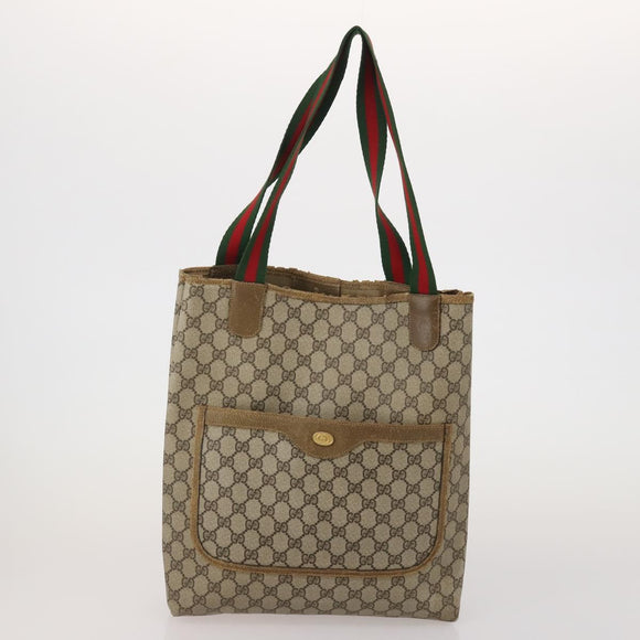GUCCI GG Canvas GG Supreme Web Sherry Line Hand Bag PVC 3 Set Beige Auth 196165