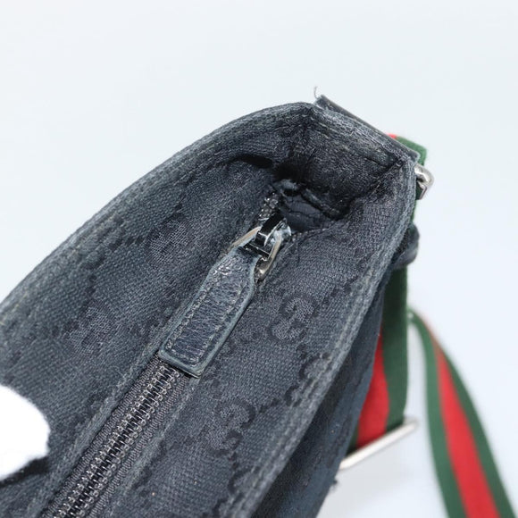 GUCCI GG Canvas Shoulder Bag Black Silver 189749 Auth 196176
