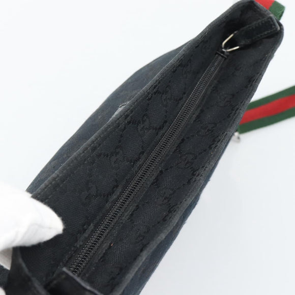 GUCCI GG Canvas Shoulder Bag Black Silver 189749 Auth 196176
