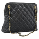 CHANEL Matelasse Chain Shoulder Bag Lamb Skin Black Gold Tone CC Auth 196177-1