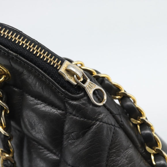 CHANEL Matelasse Chain Shoulder Bag Lamb Skin Black Gold Tone CC Auth 196177
