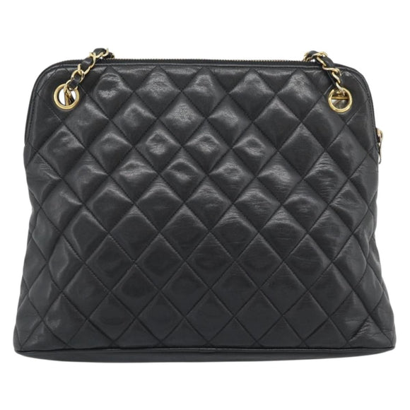 CHANEL Matelasse Chain Shoulder Bag Lamb Skin Black Gold Tone CC Auth 196177