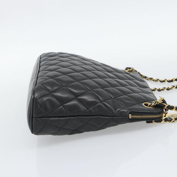CHANEL Matelasse Chain Shoulder Bag Lamb Skin Black Gold Tone CC Auth 196177