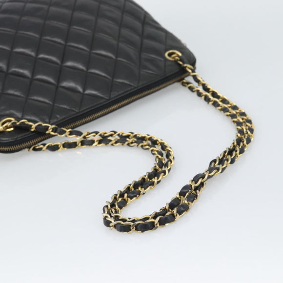 CHANEL Matelasse Chain Shoulder Bag Lamb Skin Black Gold Tone CC Auth 196177