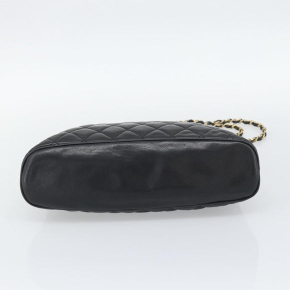 CHANEL Matelasse Chain Shoulder Bag Lamb Skin Black Gold Tone CC Auth 196177
