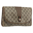 GUCCI GG Supreme Web Sherry Line Clutch Bag PVC Beige Gold Tone Auth 196180-1