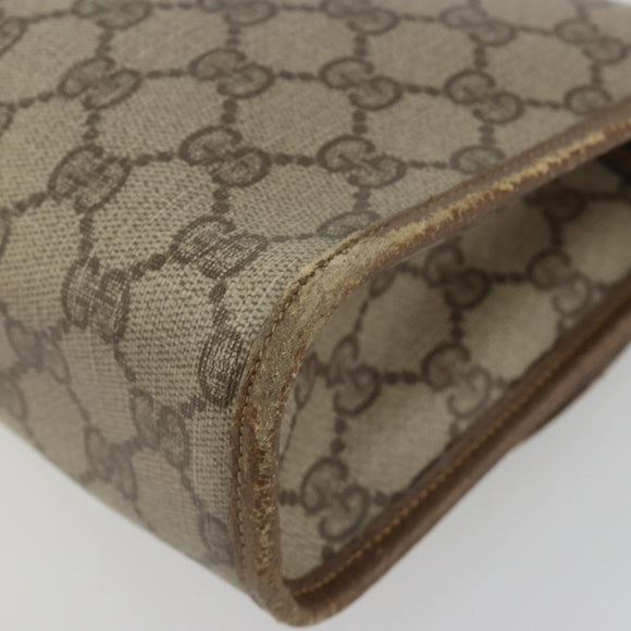 GUCCI GG Supreme Web Sherry Line Clutch Bag PVC Beige Gold Tone Auth 196180