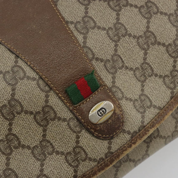 GUCCI GG Supreme Web Sherry Line Clutch Bag PVC Beige Gold Tone Auth 196180