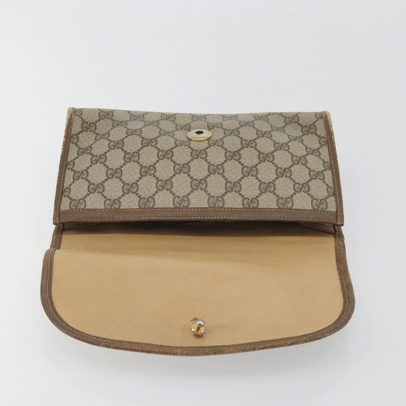 GUCCI GG Supreme Web Sherry Line Clutch Bag PVC Beige Gold Tone Auth 196180
