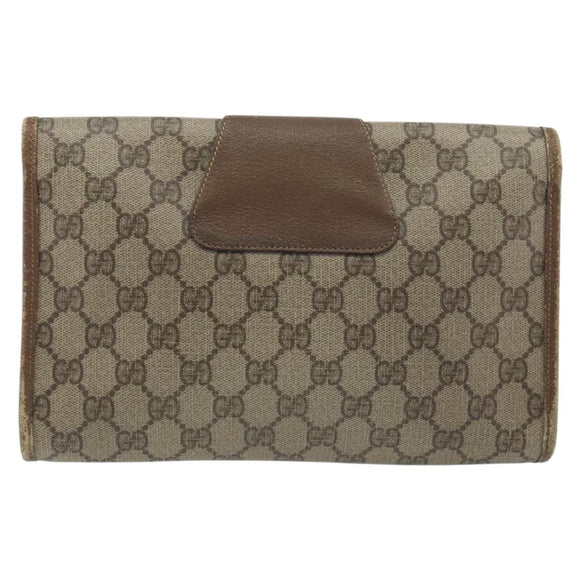 GUCCI GG Supreme Web Sherry Line Clutch Bag PVC Beige Gold Tone Auth 196180