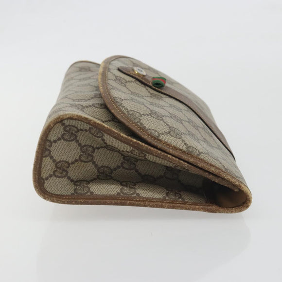 GUCCI GG Supreme Web Sherry Line Clutch Bag PVC Beige Gold Tone Auth 196180