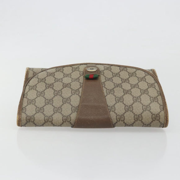 GUCCI GG Supreme Web Sherry Line Clutch Bag PVC Beige Gold Tone Auth 196180