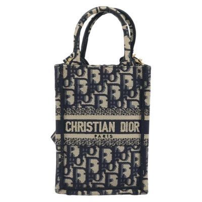 Christian Dior Trotter Book Tote Mini Vertical Phone Bag Navy Auth 196183A - 0